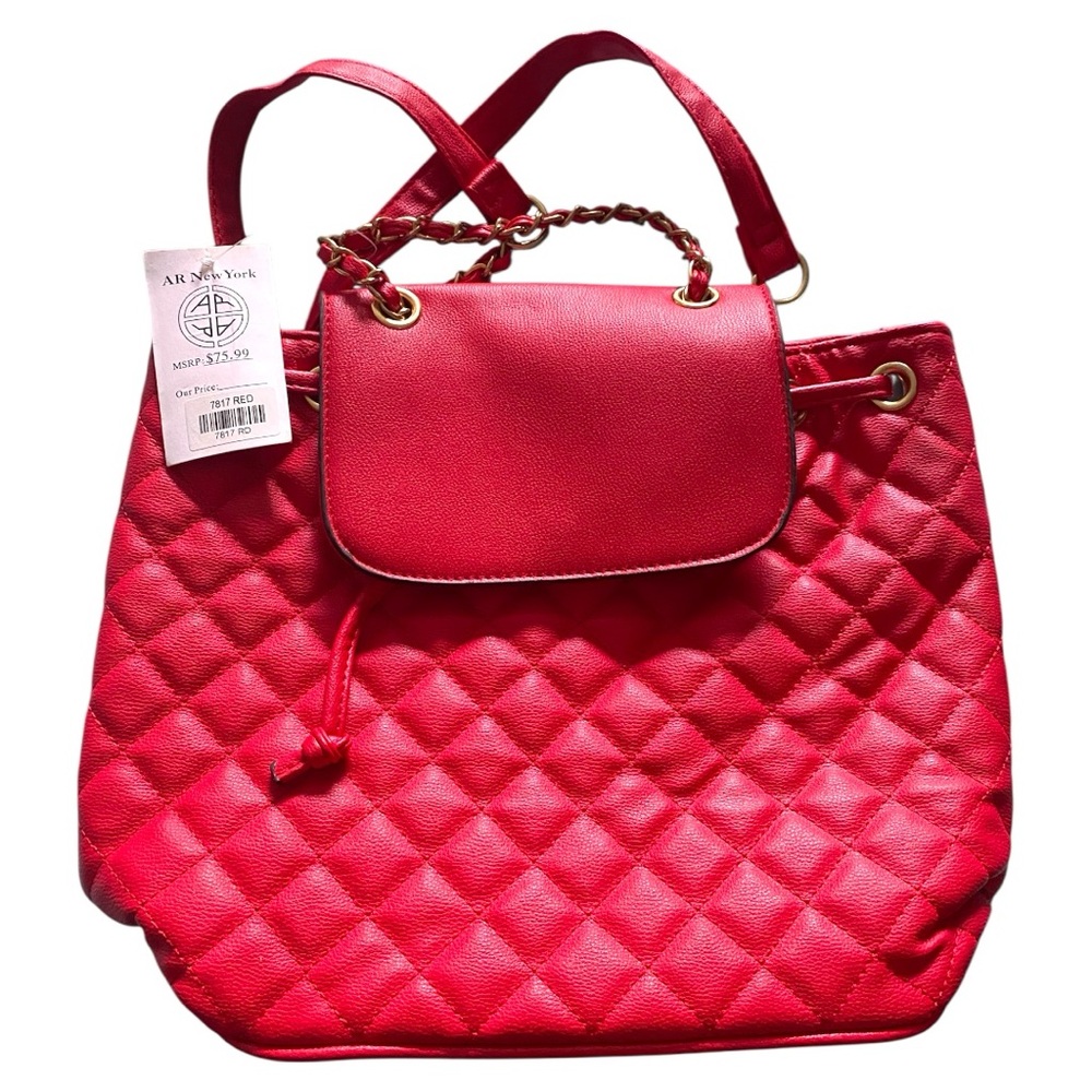 AR New York Quilted Red Tote Bag Backpack